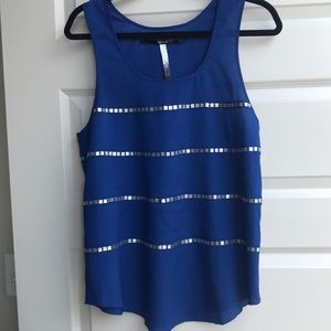 Kensie Blue Tank with silver sequin stripes